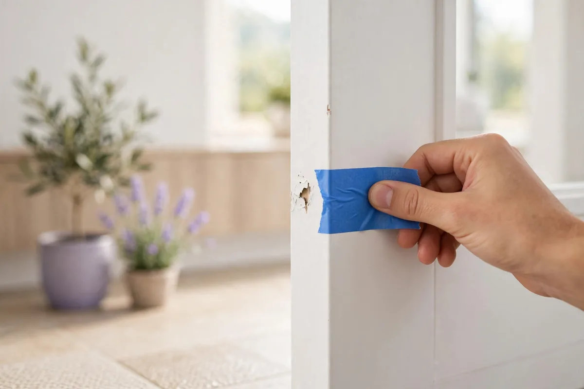 Blue tape marking a spot