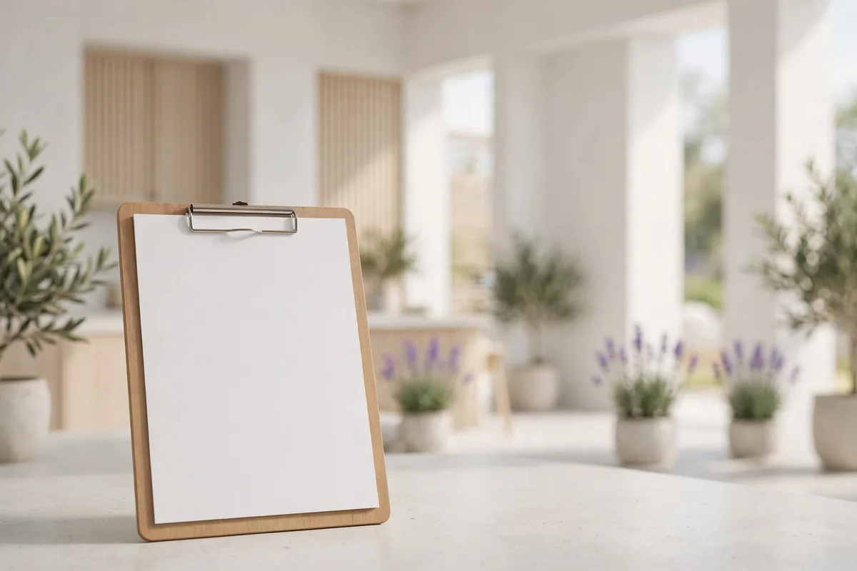 A clipboard with blank paper