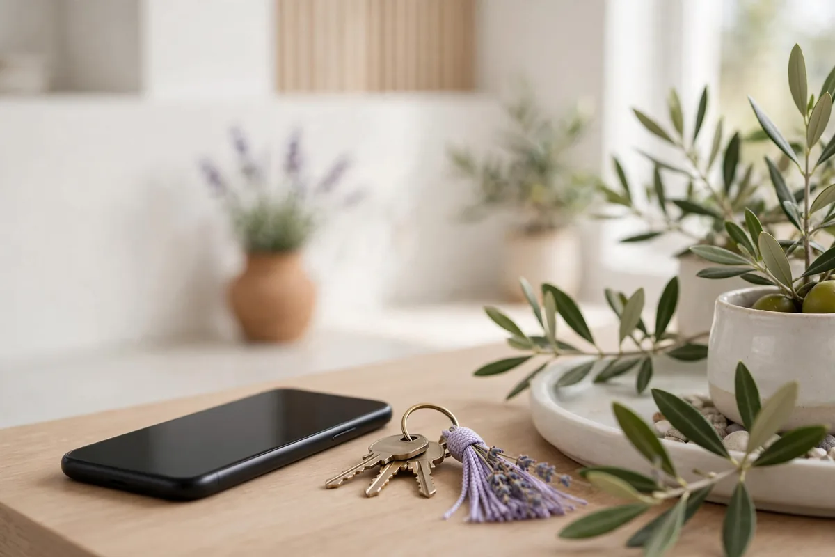 A phone beside house keys
