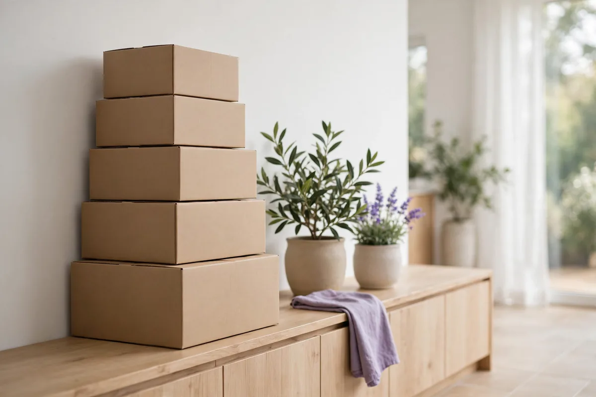 Stacked boxes in a new room